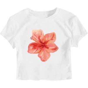 image:imageGirls Letter Bow Graphic Tees Short Sleeve Crewneck Cute Shirts for Teen Girls TrendyFloral Print White