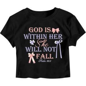 image:imageGirls Letter Bow Graphic Tees Short Sleeve Crewneck Cute Shirts for Teen Girls TrendyPrint Black