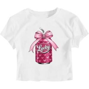 image:imageGirls Letter Bow Graphic Tees Short Sleeve Crewneck Cute Shirts for Teen Girls TrendyPure White