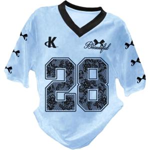 image:imageGirls Oversized Tshirts Number Graphic Jersey Shirts V Neck Short Sleeve Sports Tee Tops StreetwearLight Blue