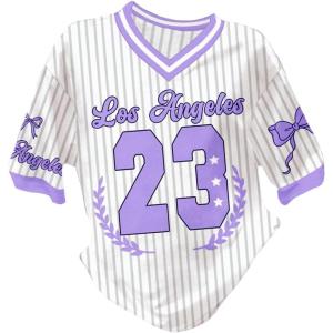image:imageGirls Oversized Tshirts Number Graphic Jersey Shirts V Neck Short Sleeve Sports Tee Tops StreetwearMulticolor Purple