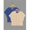 image:imageGirls 2 Packs Open Back Backless Tops Criss Cross Short Sleeve T Shirts Crewneck Casual TeesBeige and Blue