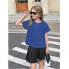 image:imageGirls 2 Packs Open Back Backless Tops Criss Cross Short Sleeve T Shirts Crewneck Casual TeesBeige and Blue