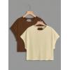 image:imageGirls 2 Packs Open Back Backless Tops Criss Cross Short Sleeve T Shirts Crewneck Casual TeesBeige and Brown