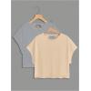 image:imageGirls 2 Packs Open Back Backless Tops Criss Cross Short Sleeve T Shirts Crewneck Casual TeesBeige and Grey