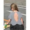 image:imageGirls 2 Packs Open Back Backless Tops Criss Cross Short Sleeve T Shirts Crewneck Casual TeesBeige and Grey