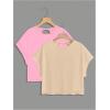 image:imageGirls 2 Packs Open Back Backless Tops Criss Cross Short Sleeve T Shirts Crewneck Casual TeesBeige and Pink