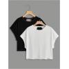 image:imageGirls 2 Packs Open Back Backless Tops Criss Cross Short Sleeve T Shirts Crewneck Casual TeesBlack White
