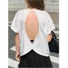 image:imageGirls 2 Packs Open Back Backless Tops Criss Cross Short Sleeve T Shirts Crewneck Casual TeesBlack White