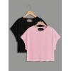 image:imageGirls 2 Packs Open Back Backless Tops Criss Cross Short Sleeve T Shirts Crewneck Casual TeesBlack and Pink