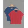 image:imageGirls 2 Packs Open Back Backless Tops Criss Cross Short Sleeve T Shirts Crewneck Casual TeesBlue and Red