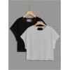 image:imageGirls 2 Packs Open Back Backless Tops Criss Cross Short Sleeve T Shirts Crewneck Casual TeesGrey and Black
