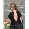 image:imageGirls 2 Packs Open Back Backless Tops Criss Cross Short Sleeve T Shirts Crewneck Casual TeesGrey and Black