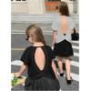 image:imageGirls 2 Packs Open Back Backless Tops Criss Cross Short Sleeve T Shirts Crewneck Casual TeesGrey and Black