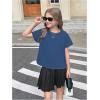 image:imageGirls 2 Packs Open Back Backless Tops Criss Cross Short Sleeve T Shirts Crewneck Casual TeesGrey and Blue