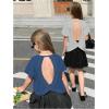 image:imageGirls 2 Packs Open Back Backless Tops Criss Cross Short Sleeve T Shirts Crewneck Casual TeesGrey and Blue