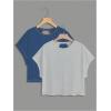 image:imageGirls 2 Packs Open Back Backless Tops Criss Cross Short Sleeve T Shirts Crewneck Casual TeesGrey and Blue