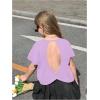 image:imageGirls 2 Packs Open Back Backless Tops Criss Cross Short Sleeve T Shirts Crewneck Casual TeesGrey and Purple