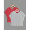 image:imageGirls 2 Packs Open Back Backless Tops Criss Cross Short Sleeve T Shirts Crewneck Casual TeesGrey and Red