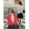 image:imageGirls 2 Packs Open Back Backless Tops Criss Cross Short Sleeve T Shirts Crewneck Casual TeesGrey and Red