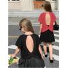 image:imageGirls 2 Packs Open Back Backless Tops Criss Cross Short Sleeve T Shirts Crewneck Casual TeesRed and Black