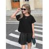 image:imageGirls 2 Packs Open Back Backless Tops Criss Cross Short Sleeve T Shirts Crewneck Casual TeesRed and Black