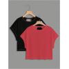 image:imageGirls 2 Packs Open Back Backless Tops Criss Cross Short Sleeve T Shirts Crewneck Casual TeesRed and Black