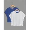 image:imageGirls 2 Packs Open Back Backless Tops Criss Cross Short Sleeve T Shirts Crewneck Casual TeesWhite and Blue