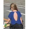 image:imageGirls 2 Packs Open Back Backless Tops Criss Cross Short Sleeve T Shirts Crewneck Casual TeesWhite and Blue