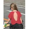 image:imageGirls 2 Packs Open Back Backless Tops Criss Cross Short Sleeve T Shirts Crewneck Casual TeesWhite and Red