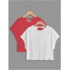 image:imageGirls 2 Packs Open Back Backless Tops Criss Cross Short Sleeve T Shirts Crewneck Casual TeesWhite and Red
