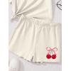 image:imageGirls 2 Piece Outfits Cherry Bow Graphic Tee Shirt and Shorts Set Cute Summer OutfitsBeige