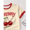 image:imageGirls 2 Piece Outfits Cherry Bow Graphic Tee Shirt and Shorts Set Cute Summer OutfitsBeige Red