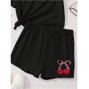 image:imageGirls 2 Piece Outfits Cherry Bow Graphic Tee Shirt and Shorts Set Cute Summer OutfitsBlack