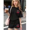 image:imageGirls 2 Piece Outfits Cherry Bow Graphic Tee Shirt and Shorts Set Cute Summer OutfitsBlack