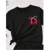 image:imageGirls 2 Piece Outfits Cherry Bow Graphic Tee Shirt and Shorts Set Cute Summer OutfitsBlack