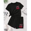 image:imageGirls 2 Piece Outfits Cherry Bow Graphic Tee Shirt and Shorts Set Cute Summer OutfitsBlack