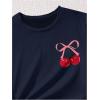 image:imageGirls 2 Piece Outfits Cherry Bow Graphic Tee Shirt and Shorts Set Cute Summer OutfitsDeep Blue