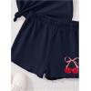 image:imageGirls 2 Piece Outfits Cherry Bow Graphic Tee Shirt and Shorts Set Cute Summer OutfitsDeep Blue