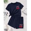 image:imageGirls 2 Piece Outfits Cherry Bow Graphic Tee Shirt and Shorts Set Cute Summer OutfitsDeep Blue