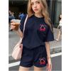 image:imageGirls 2 Piece Outfits Cherry Bow Graphic Tee Shirt and Shorts Set Cute Summer OutfitsDeep Blue