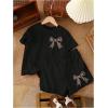 image:imageGirls 2 Piece Outfits Cherry Bow Graphic Tee Shirt and Shorts Set Cute Summer OutfitsGraphic Black