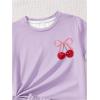 image:imageGirls 2 Piece Outfits Cherry Bow Graphic Tee Shirt and Shorts Set Cute Summer OutfitsMauve Purple