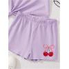image:imageGirls 2 Piece Outfits Cherry Bow Graphic Tee Shirt and Shorts Set Cute Summer OutfitsMauve Purple