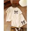 image:imageGirls 2 Piece Outfits Cherry Bow Graphic Tee Shirt and Shorts Set Cute Summer OutfitsMulticolor Beige