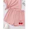 image:imageGirls 2 Piece Outfits Cherry Bow Graphic Tee Shirt and Shorts Set Cute Summer OutfitsPink