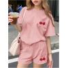 image:imageGirls 2 Piece Outfits Cherry Bow Graphic Tee Shirt and Shorts Set Cute Summer OutfitsPink