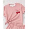 image:imageGirls 2 Piece Outfits Cherry Bow Graphic Tee Shirt and Shorts Set Cute Summer OutfitsPink