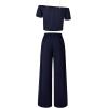 image:imageGirls 2 Piece Sports Summer Outfits Graphic Off the Shoulder Jersey Shirts and Sweatpants SetDeep Blue