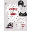 image:imageGirls 2 Piece Summer Outfits Cherry Graphic Tees and Biker Shorts Cute Clothing SetWhite